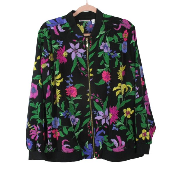 Susan Graver Bomber Jacket XL Floral Multicolor Pockets Casual City Athleisure - Picture 3 of 6